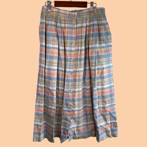 Vintage Talbots Plaid Button Front Skirt with Pockets